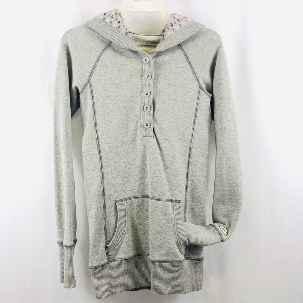 Aeropostale Gray Long Button Hoodie Sweatshirt EUC